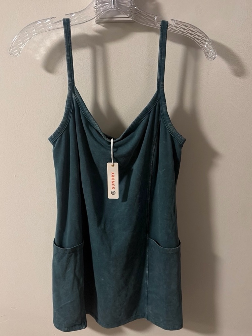 Sundry Teal Sleeveless Pocket Romper